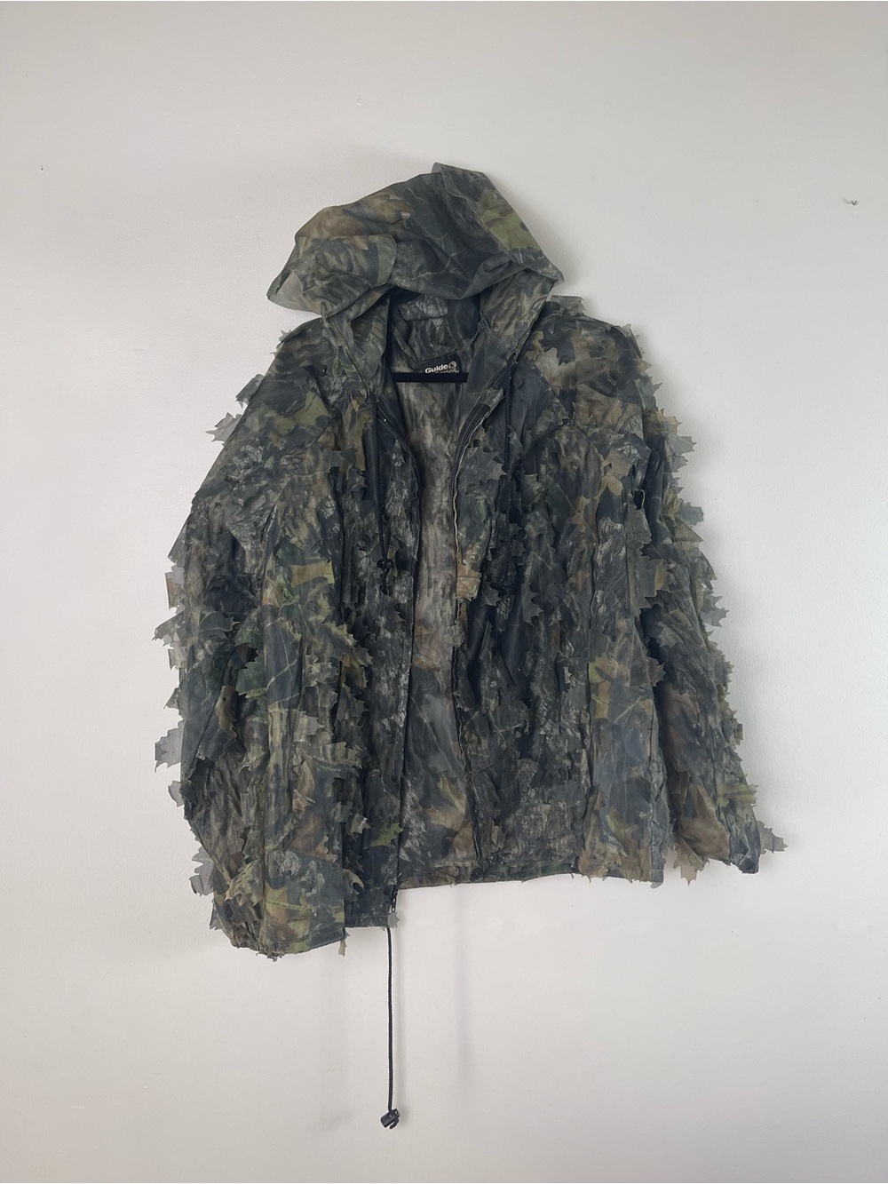 Men's Olive Camo Leaf-Textured Field Jacket with Hood